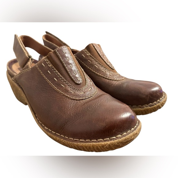 CLARKS Artisan Womens Size 8.5 Brown Leather Mule Round Toe Platform Sling - Picture 2 of 11